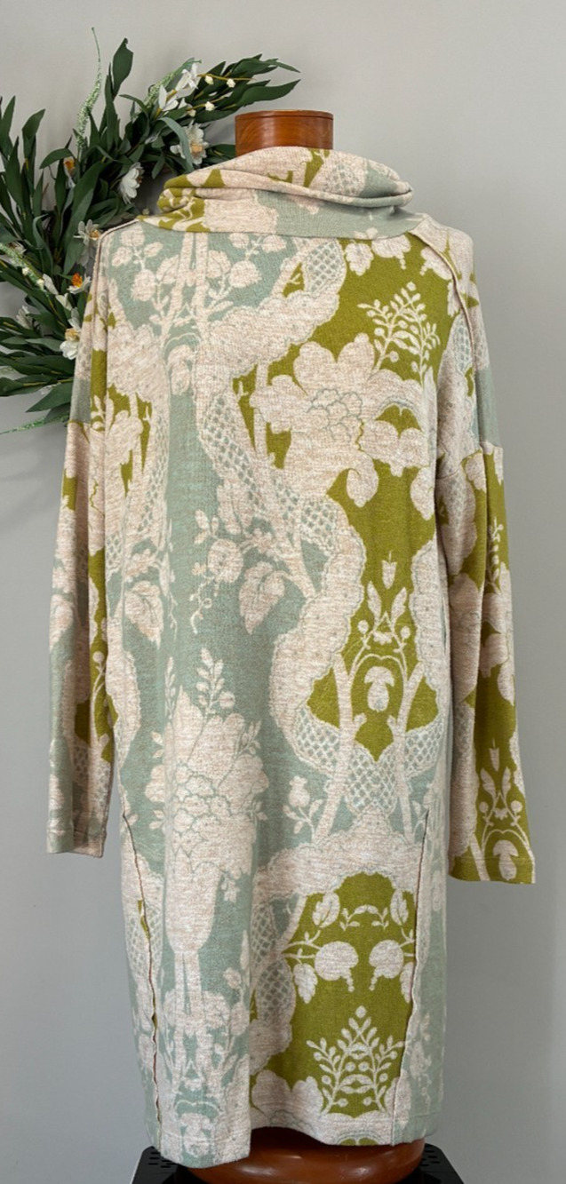 Anthropologie Saturday Sunday Cowl Neck Tunic Dress Boho Green Floral, Size S